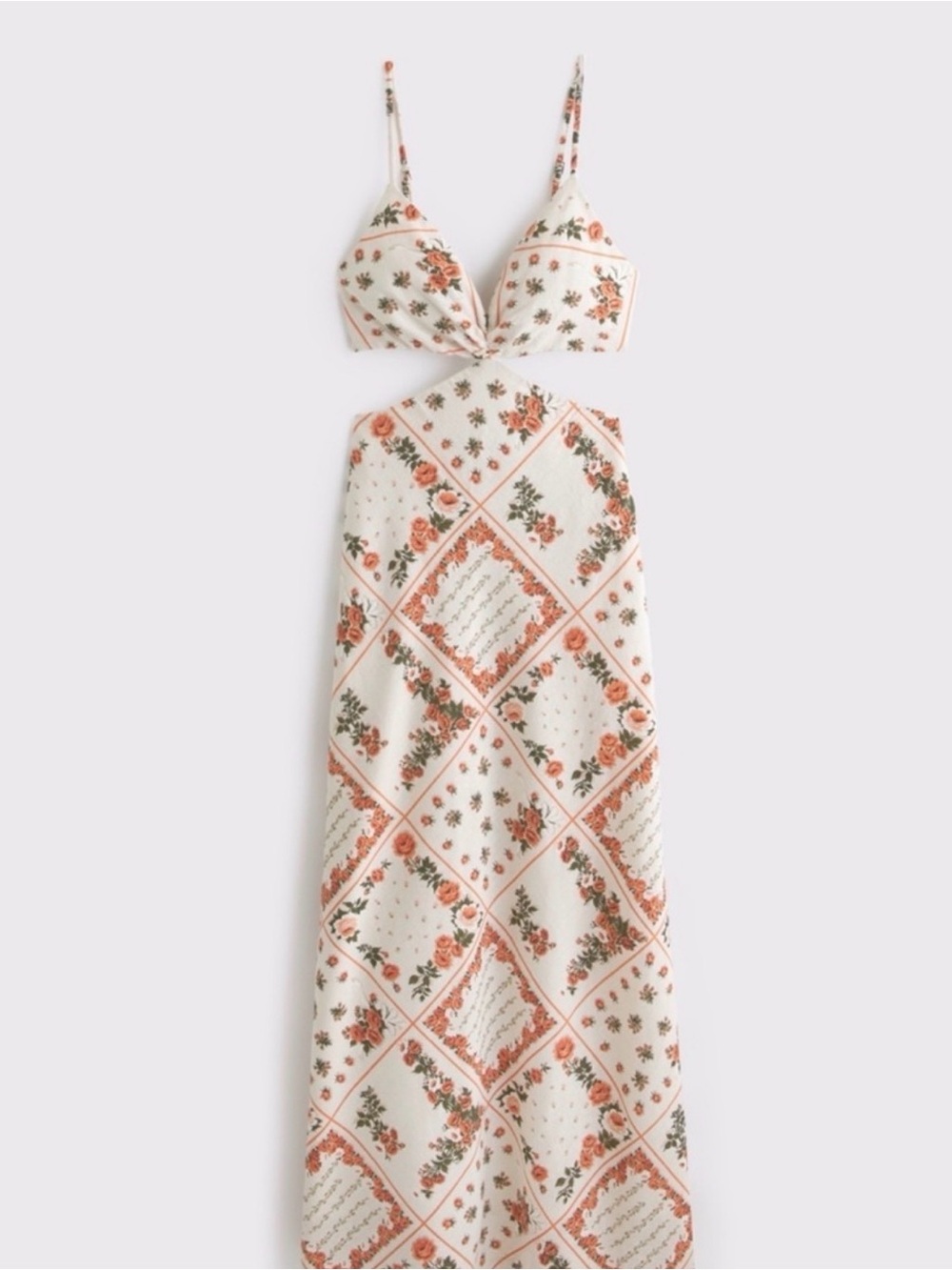 Abercrombie & Fitch Cream Floral Maxi Dress with Pink-Orange Roses